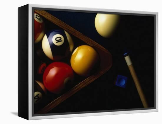 Rack of Pool Balls with Chalk and Cue-Ernie Friedlander-Framed Premier Image Canvas