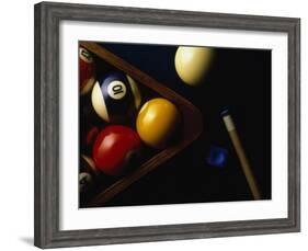 Rack of Pool Balls with Chalk and Cue-Ernie Friedlander-Framed Photographic Print