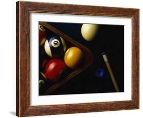 Rack of Pool Balls with Chalk and Cue-Ernie Friedlander-Framed Photographic Print