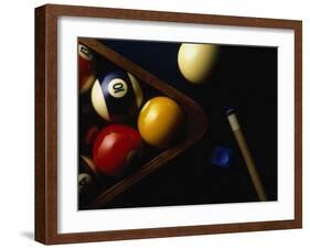 Rack of Pool Balls with Chalk and Cue-Ernie Friedlander-Framed Photographic Print