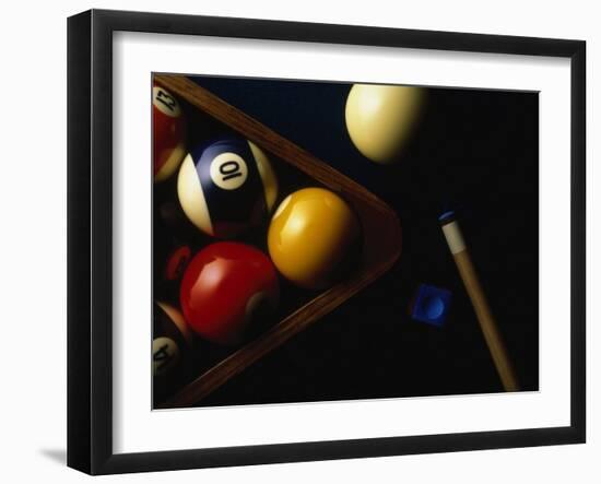Rack of Pool Balls with Chalk and Cue-Ernie Friedlander-Framed Photographic Print