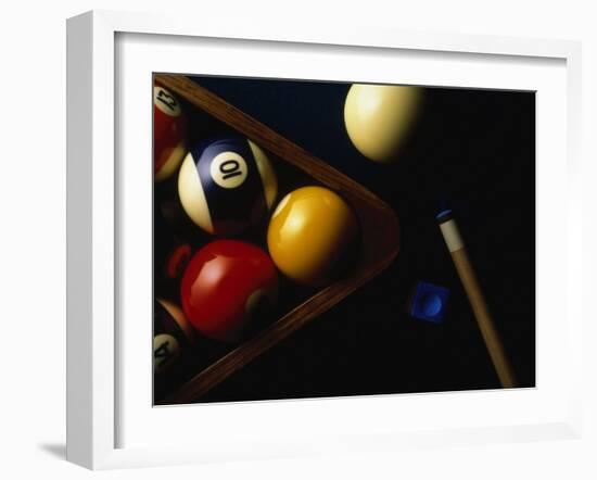 Rack of Pool Balls with Chalk and Cue-Ernie Friedlander-Framed Photographic Print