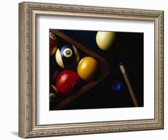 Rack of Pool Balls with Chalk and Cue-Ernie Friedlander-Framed Photographic Print