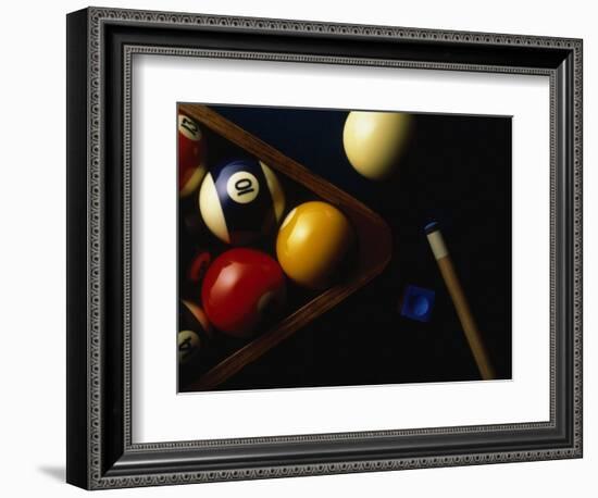 Rack of Pool Balls with Chalk and Cue-Ernie Friedlander-Framed Photographic Print