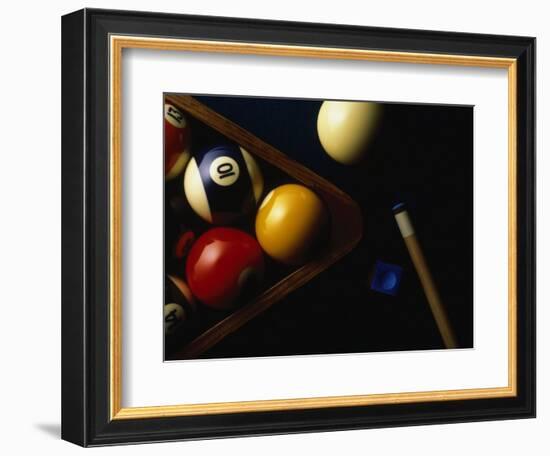 Rack of Pool Balls with Chalk and Cue-Ernie Friedlander-Framed Photographic Print