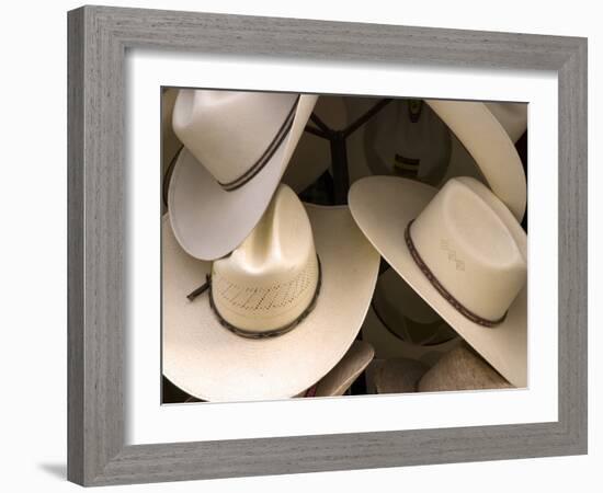 Rack with Assortment of Stylish Mexican Hats, Puerto Vallarta, Mexico-Nancy & Steve Ross-Framed Photographic Print