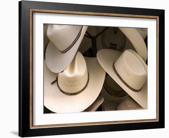 Rack with Assortment of Stylish Mexican Hats, Puerto Vallarta, Mexico-Nancy & Steve Ross-Framed Photographic Print