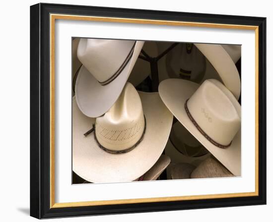 Rack with Assortment of Stylish Mexican Hats, Puerto Vallarta, Mexico-Nancy & Steve Ross-Framed Photographic Print