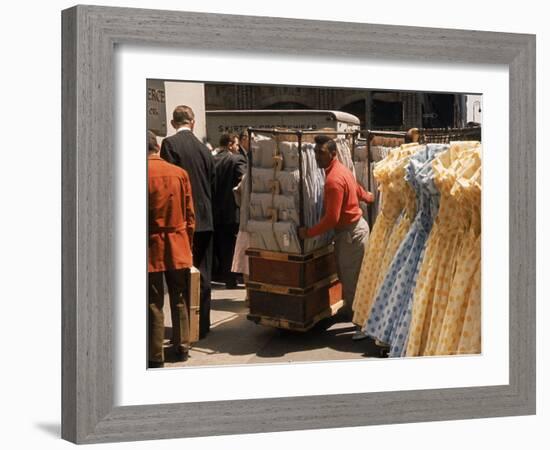 Racks of Dresses Steered by Pushboys in the Garment District-Walter Sanders-Framed Photographic Print