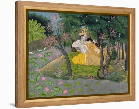 Radha and Krishna Embrace in a Grove of Flowering Trees, c.1780-null-Framed Premier Image Canvas