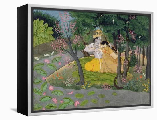 Radha and Krishna Embrace in a Grove of Flowering Trees, c.1780-null-Framed Premier Image Canvas