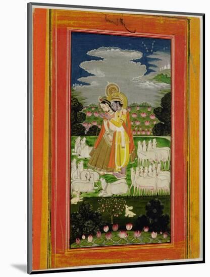 Radha and Krishna Embrace in an Idealised Landscape with Cows, circa 1780-null-Mounted Premium Giclee Print