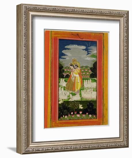 Radha and Krishna Embrace in an Idealised Landscape with Cows, circa 1780-null-Framed Giclee Print