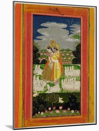 Radha and Krishna Embrace in an Idealised Landscape with Cows, circa 1780-null-Mounted Giclee Print