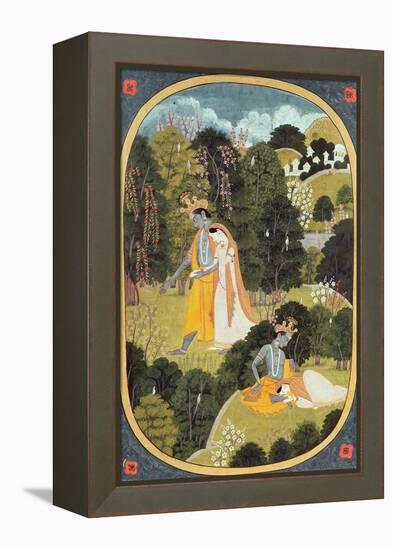 Radha and Krishna Walking in a Grove, Kangra, Himachal Pradesh, 1820-25-null-Framed Premier Image Canvas