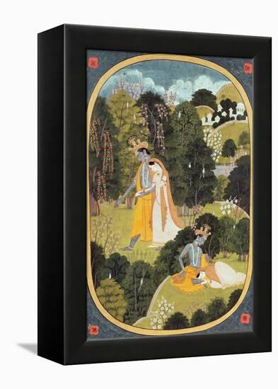 Radha and Krishna Walking in a Grove, Kangra, Himachal Pradesh, 1820-25-null-Framed Premier Image Canvas