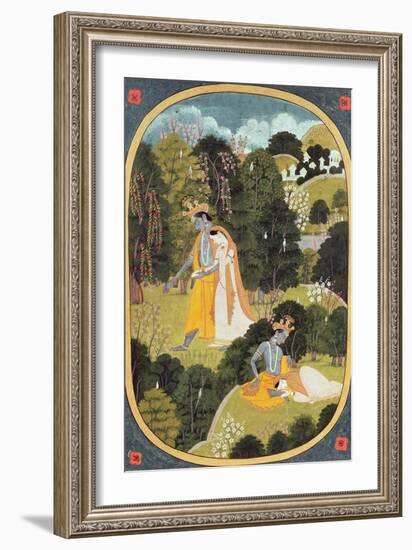 Radha and Krishna Walking in a Grove, Kangra, Himachal Pradesh, 1820-25-null-Framed Giclee Print