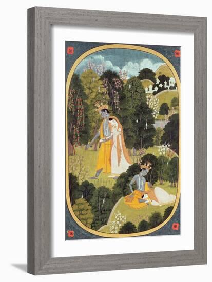 Radha and Krishna Walking in a Grove, Kangra, Himachal Pradesh, 1820-25-null-Framed Giclee Print