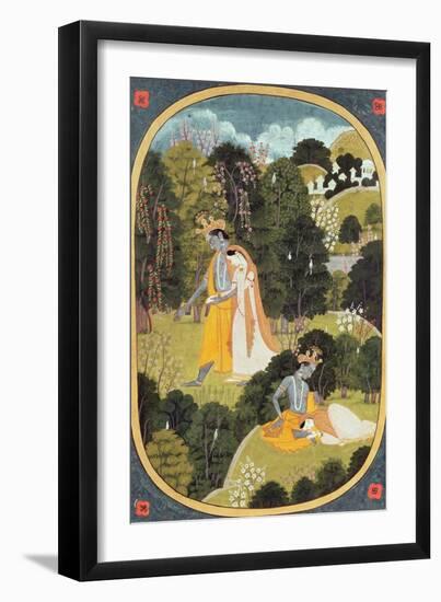 Radha and Krishna Walking in a Grove, Kangra, Himachal Pradesh, 1820-25-null-Framed Giclee Print