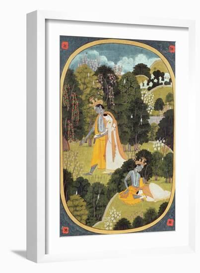 Radha and Krishna Walking in a Grove, Kangra, Himachal Pradesh, 1820-25-null-Framed Giclee Print