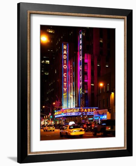 Radio City Music Hall and Yellow Cab by Night, Manhattan, Times Square, New York City, US, USA-Philippe Hugonnard-Framed Photographic Print