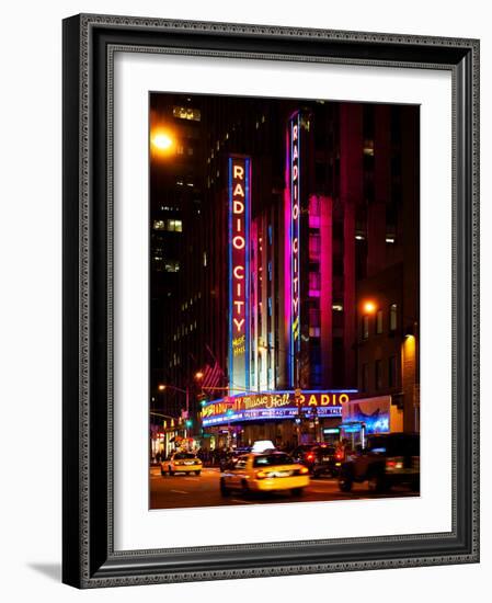 Radio City Music Hall and Yellow Cab by Night, Manhattan, Times Square, New York City, US, USA-Philippe Hugonnard-Framed Photographic Print