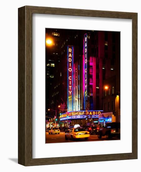 Radio City Music Hall and Yellow Cab by Night, Manhattan, Times Square, New York City, US, USA-Philippe Hugonnard-Framed Photographic Print