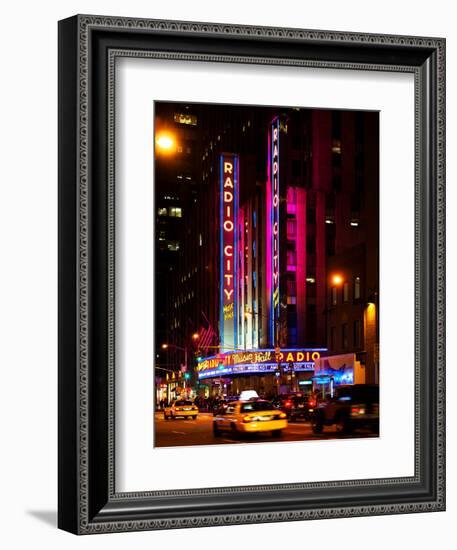 Radio City Music Hall and Yellow Cab by Night, Manhattan, Times Square, New York City, US, USA-Philippe Hugonnard-Framed Photographic Print