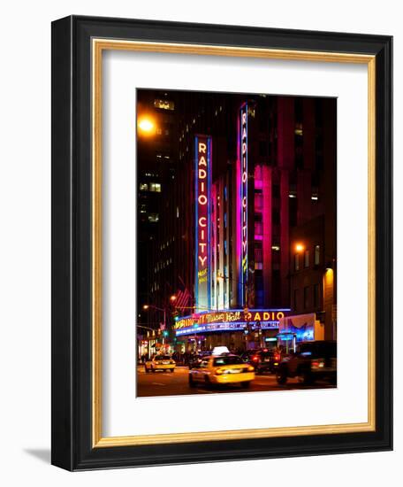 Radio City Music Hall and Yellow Cab by Night, Manhattan, Times Square, New York City, US, USA-Philippe Hugonnard-Framed Photographic Print