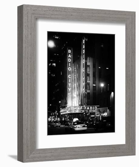 Radio City Music Hall and Yellow Cab by Night, Manhattan, Times Square, NYC, Old Classic-Philippe Hugonnard-Framed Photographic Print