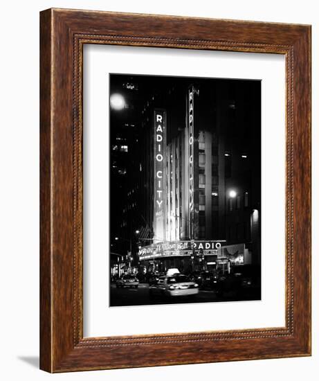 Radio City Music Hall and Yellow Cab by Night, Manhattan, Times Square, NYC, Old Classic-Philippe Hugonnard-Framed Photographic Print