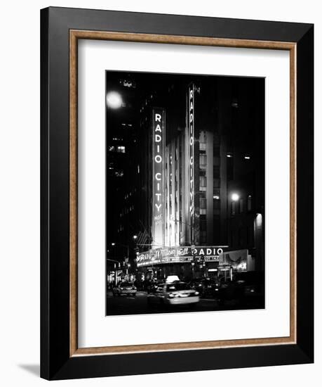 Radio City Music Hall and Yellow Cab by Night, Manhattan, Times Square, NYC, Old Classic-Philippe Hugonnard-Framed Photographic Print