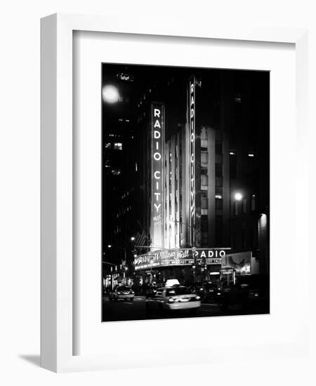 Radio City Music Hall and Yellow Cab by Night, Manhattan, Times Square, NYC, Old Classic-Philippe Hugonnard-Framed Photographic Print