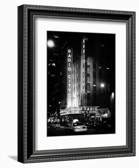 Radio City Music Hall and Yellow Cab by Night, Manhattan, Times Square, NYC, Old Classic-Philippe Hugonnard-Framed Photographic Print