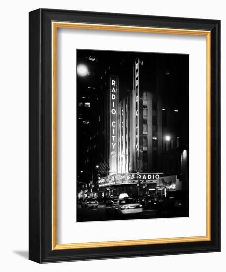 Radio City Music Hall and Yellow Cab by Night, Manhattan, Times Square, NYC, Old Classic-Philippe Hugonnard-Framed Photographic Print