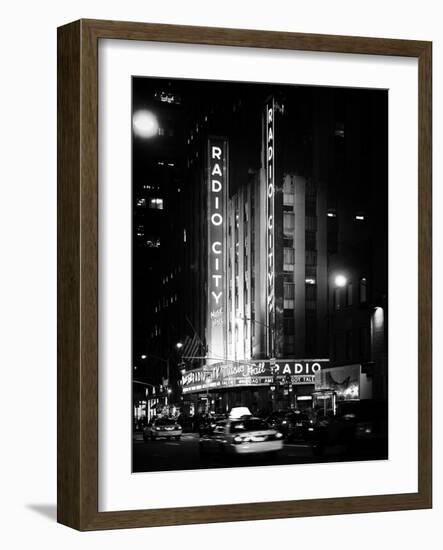 Radio City Music Hall and Yellow Cab by Night, Manhattan, Times Square, NYC, Old Classic-Philippe Hugonnard-Framed Photographic Print