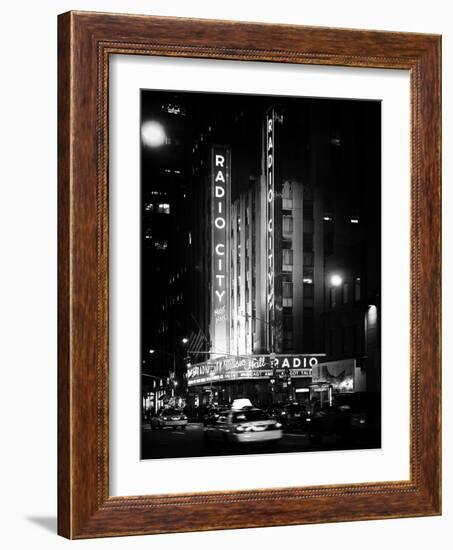 Radio City Music Hall and Yellow Cab by Night, Manhattan, Times Square, NYC, Old Classic-Philippe Hugonnard-Framed Photographic Print