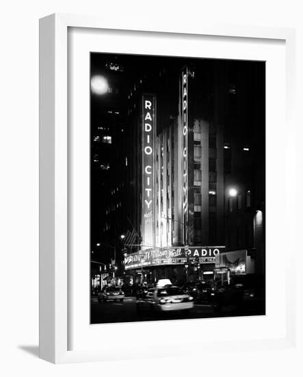 Radio City Music Hall and Yellow Cab by Night, Manhattan, Times Square, NYC, Old Classic-Philippe Hugonnard-Framed Photographic Print