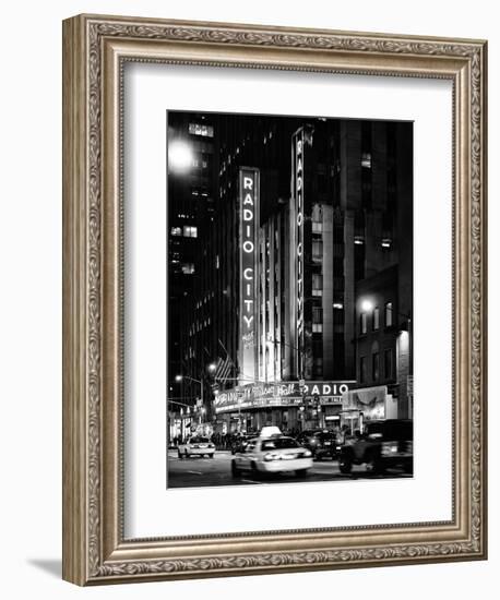 Radio City Music Hall and Yellow Cab by Night, Manhattan, Times Square, NYC, USA-Philippe Hugonnard-Framed Photographic Print