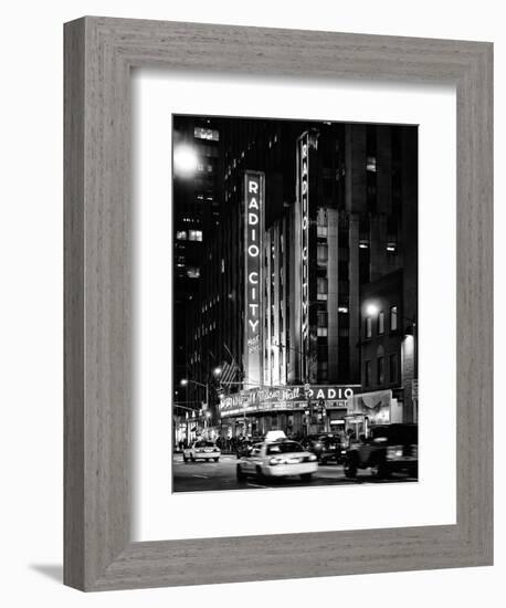 Radio City Music Hall and Yellow Cab by Night, Manhattan, Times Square, NYC, USA-Philippe Hugonnard-Framed Photographic Print