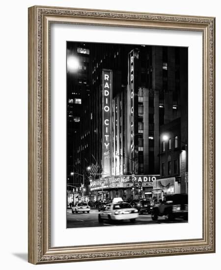 Radio City Music Hall and Yellow Cab by Night, Manhattan, Times Square, NYC, USA-Philippe Hugonnard-Framed Photographic Print