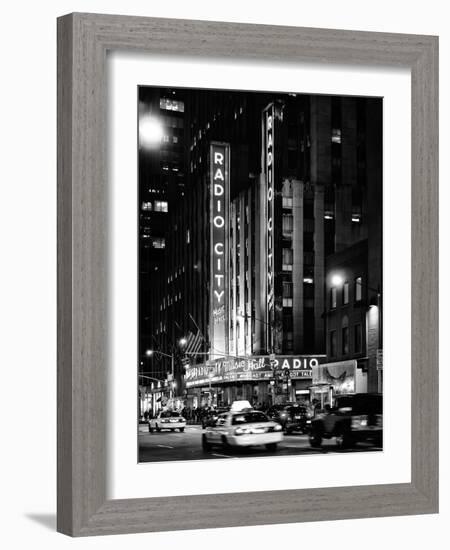 Radio City Music Hall and Yellow Cab by Night, Manhattan, Times Square, NYC, USA-Philippe Hugonnard-Framed Photographic Print