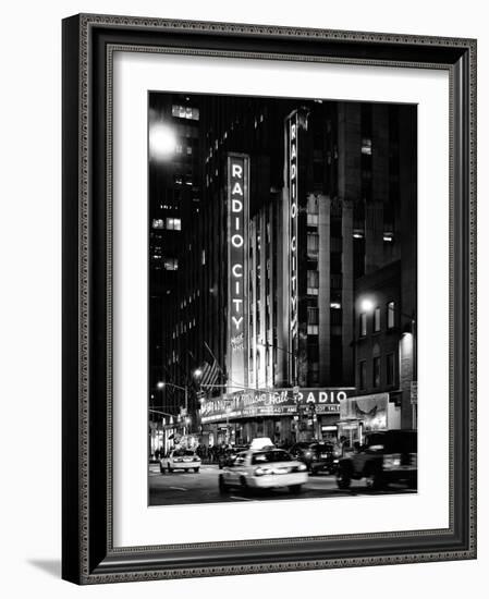 Radio City Music Hall and Yellow Cab by Night, Manhattan, Times Square, NYC, USA-Philippe Hugonnard-Framed Photographic Print