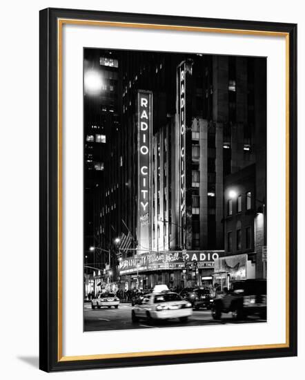 Radio City Music Hall and Yellow Cab by Night, Manhattan, Times Square, NYC, USA-Philippe Hugonnard-Framed Photographic Print