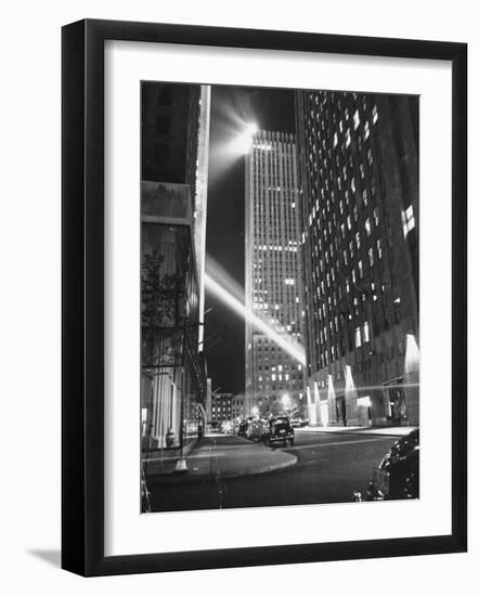 Radio City Shining with Many Bright Lights During the Night-Bernard Hoffman-Framed Photographic Print