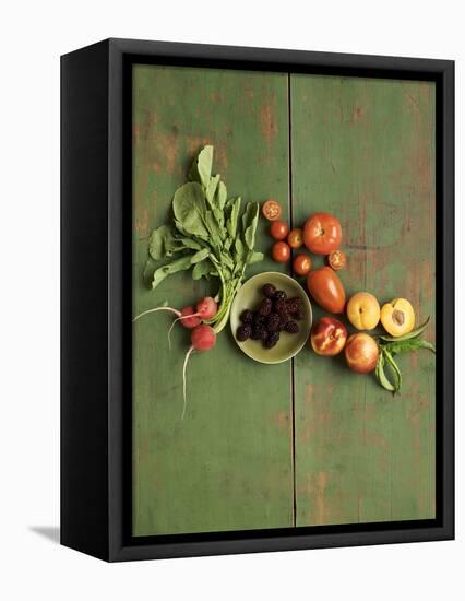 Radishes, Blackberries, Tomatoes and Nectarines-Louise Lister-Framed Premier Image Canvas