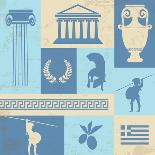 Greece Symbols And Landmarks On Retro Poster-radubalint-Art Print