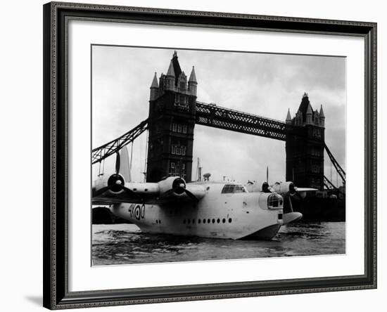 Raf Suderland Flying-Boat Moored Next to Tower Bridge, Thames River, September 1950-null-Framed Photographic Print