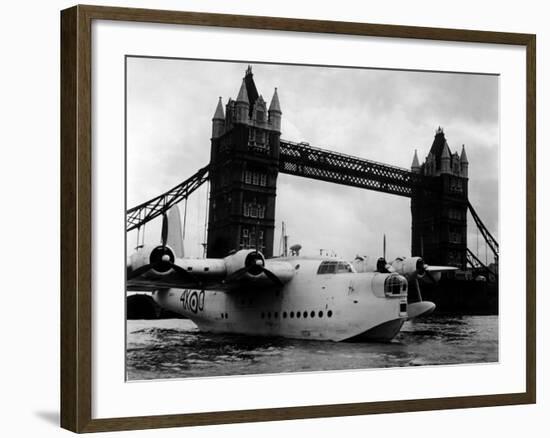 Raf Suderland Flying-Boat Moored Next to Tower Bridge, Thames River, September 1950-null-Framed Photographic Print