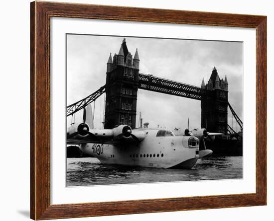 Raf Suderland Flying-Boat Moored Next to Tower Bridge, Thames River, September 1950-null-Framed Photographic Print